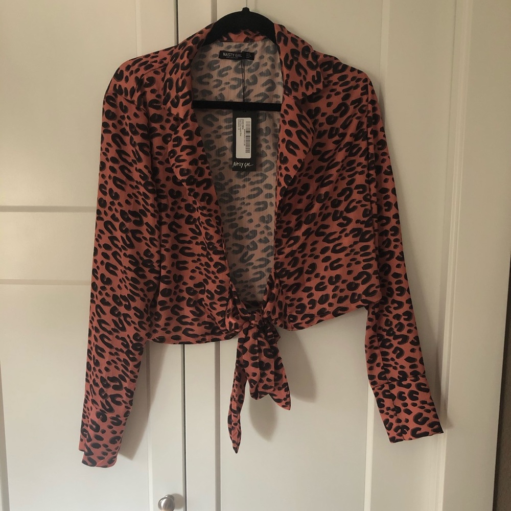 Cheetah print tie front top